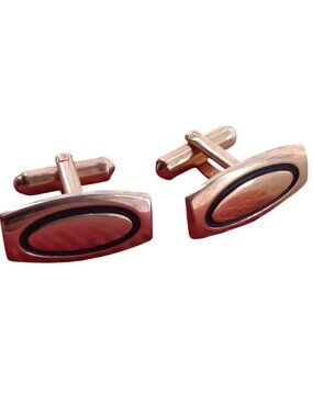 Vintage Estate Gold-Tone Oval Cufflinks With Black Enamel Accent